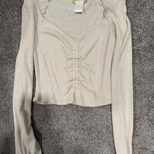 Elegant Cream Long Sleeve Women's Top